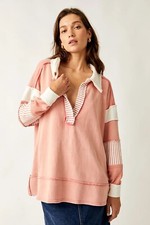 Free People We The Free Clean Prep Polo Pullover Top Oversized Striped XS 266793