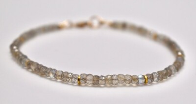 Natural Labradorite Faceted Rondelle Gemstone Gold Filled Beads Bracelet 6-8''