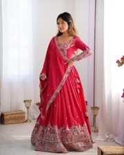 Heavy Collection Red Natural Crepe Silk Lehenga Choli With Dupatta For Women