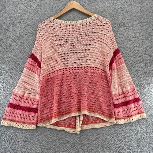 Sundance Sweater Large Pink Striped Loose Knit Crochet Cardigan Open Everyday - Bild 3 von 11