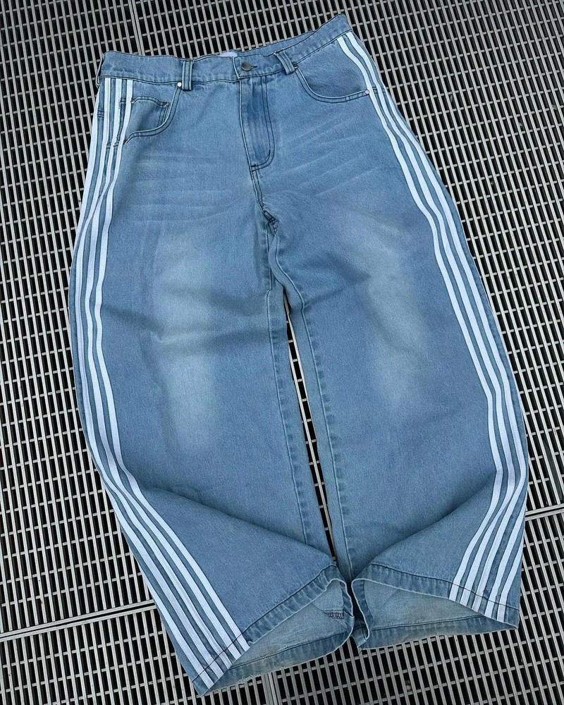 Streetwear Jeans Hip Hop Striped Baggy Jeans Black Pants Men Women New Punk Rock