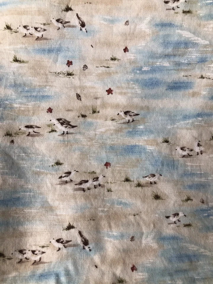 Fabric Timeless Treasure Beach Seashore Birds Gulls Muted Beige Aqua Blue 3/4 yd - Image 2 of 4