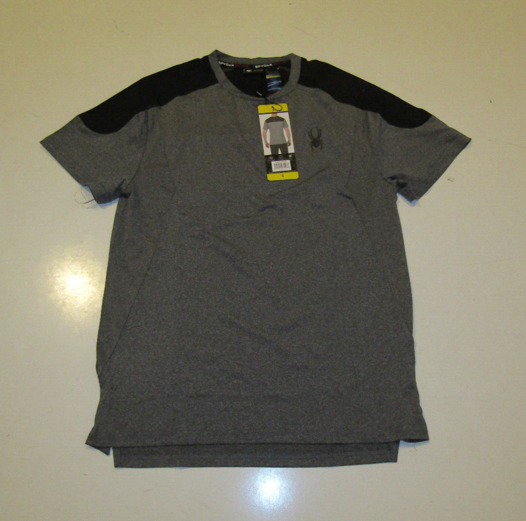 SPYDER Active Gray Black Short Sleeve Shirt Moisture Wicking Sz