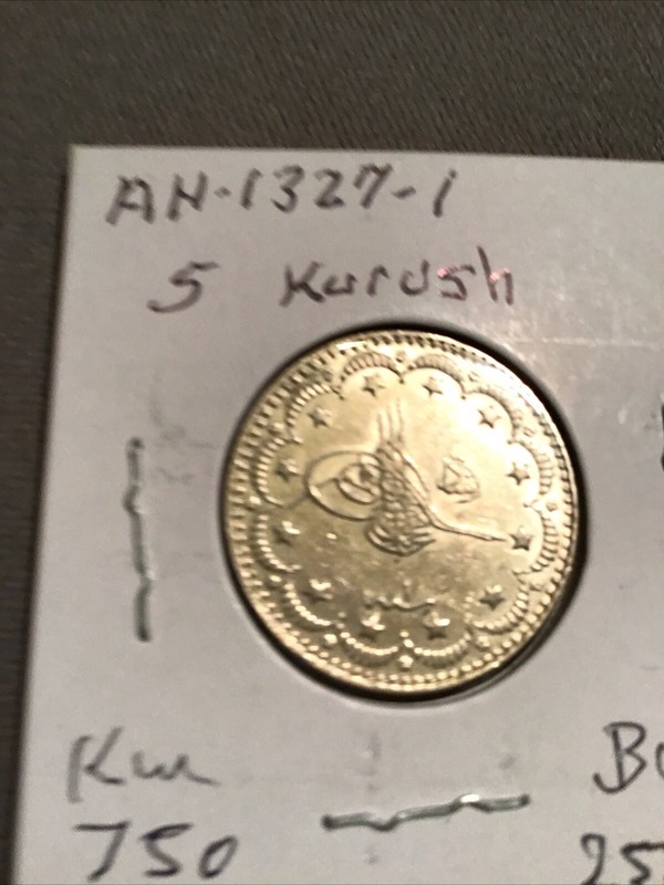 Turkey Ottoman Coins Sultan Muhammad V. Ah.1327.5.kuruslar  8.pcs.lat.km.750