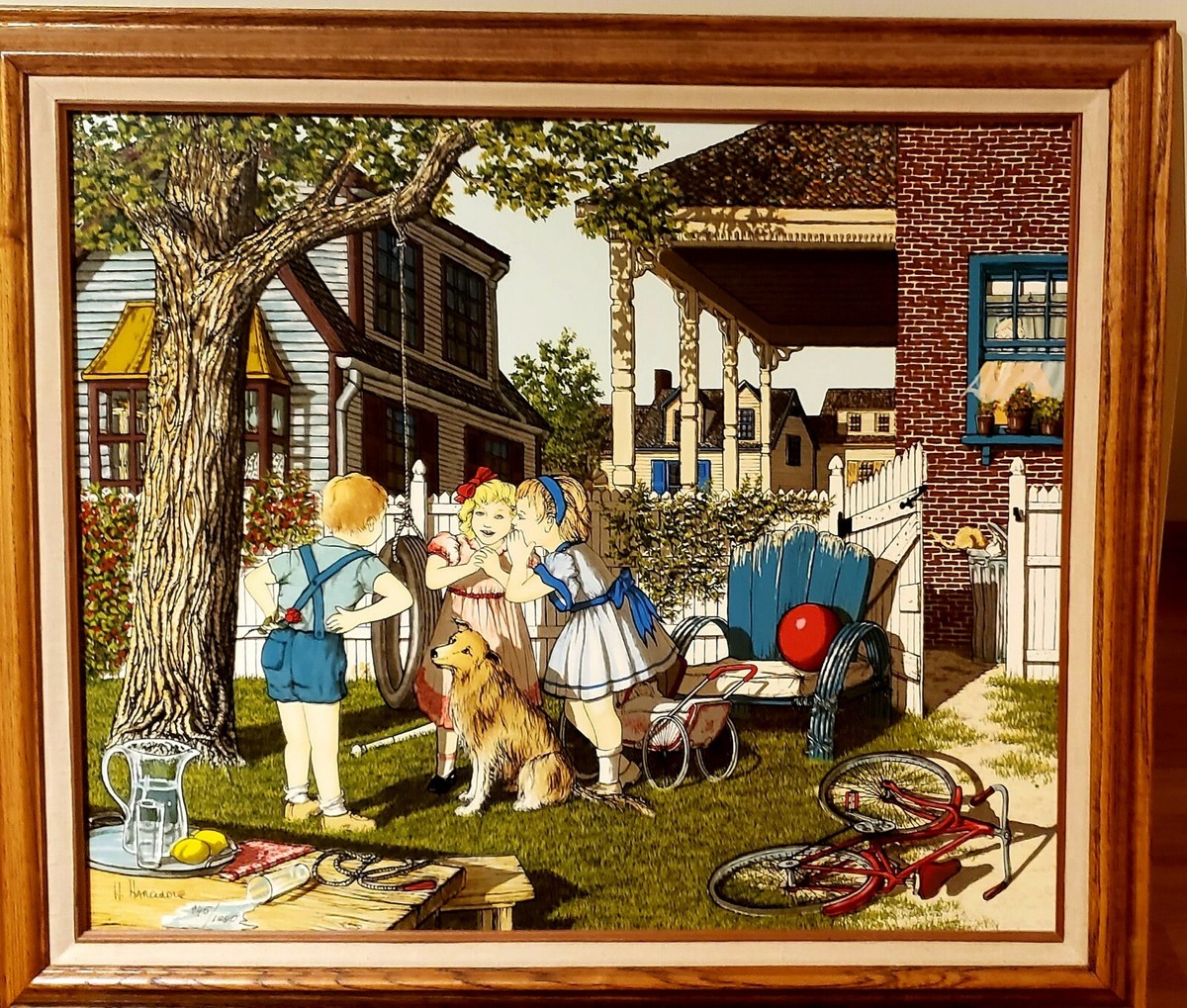 アメリカンヴィンテージ絵画　H.HARGROVE キャンパス地　セリグラフ アメリカンヴィンテージ絵画 H.HARGROVE キャンパス地