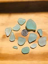 LOT OF 12 TURQUOISE BLUE FAB LIPS CURVES LG Genuine Surf Tumbled Sea Beach Glass