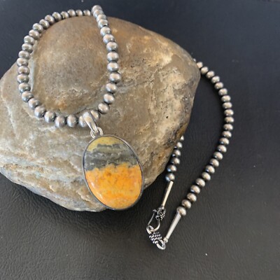 Native BumbleBee Jasper Pendant Navajo Pearls Sterling Silver Necklace 20'' 12731