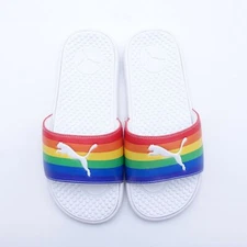 PUMA Women's Cool Cat Rainbow Pride Slide Sandals 383190-01 White