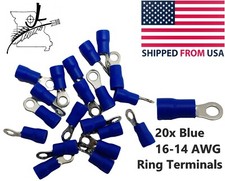 20x Blue 16-14 AWG Wire Ring Terminal PVC Insulated Sleeve Crimp On Connector