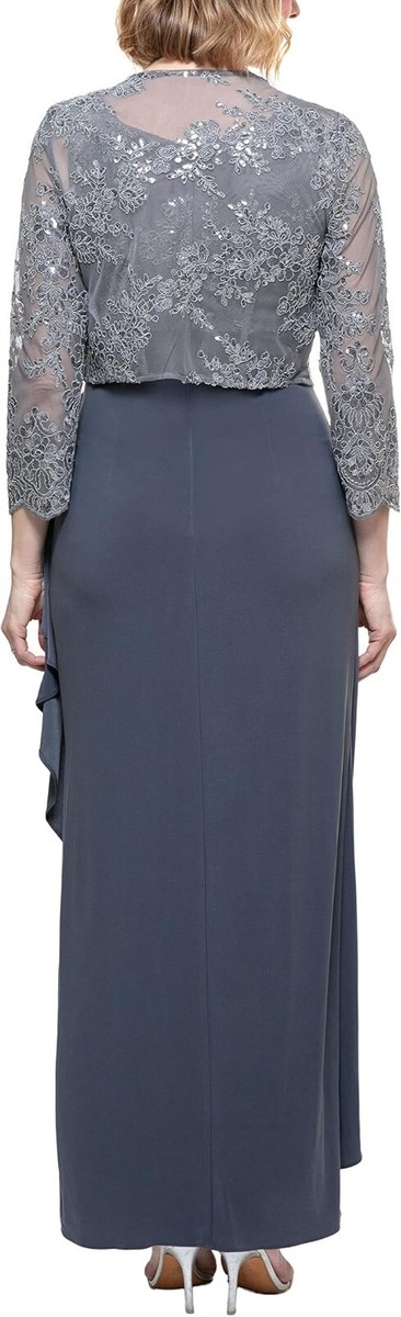 alex evenings women's empire waist bolero jacket dress Alex Evenings Empire Waist Glitter Bolero Jacket Dress Black & White / 14 main image 0