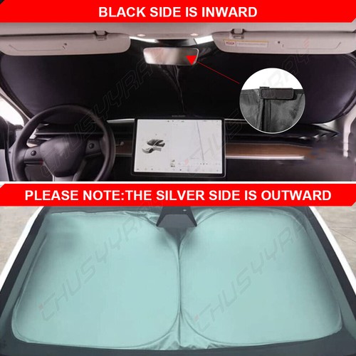 For Tesla model 3 Windshield Sun Shade Visor Foldable UV Heat Block Window Cover - Picture 6 of 11