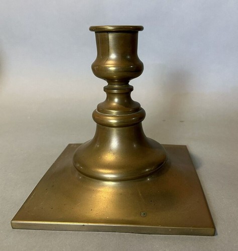 Large Early Antique Brass Candlestick or Hurricane Lamp Base - Picture 6 of 6