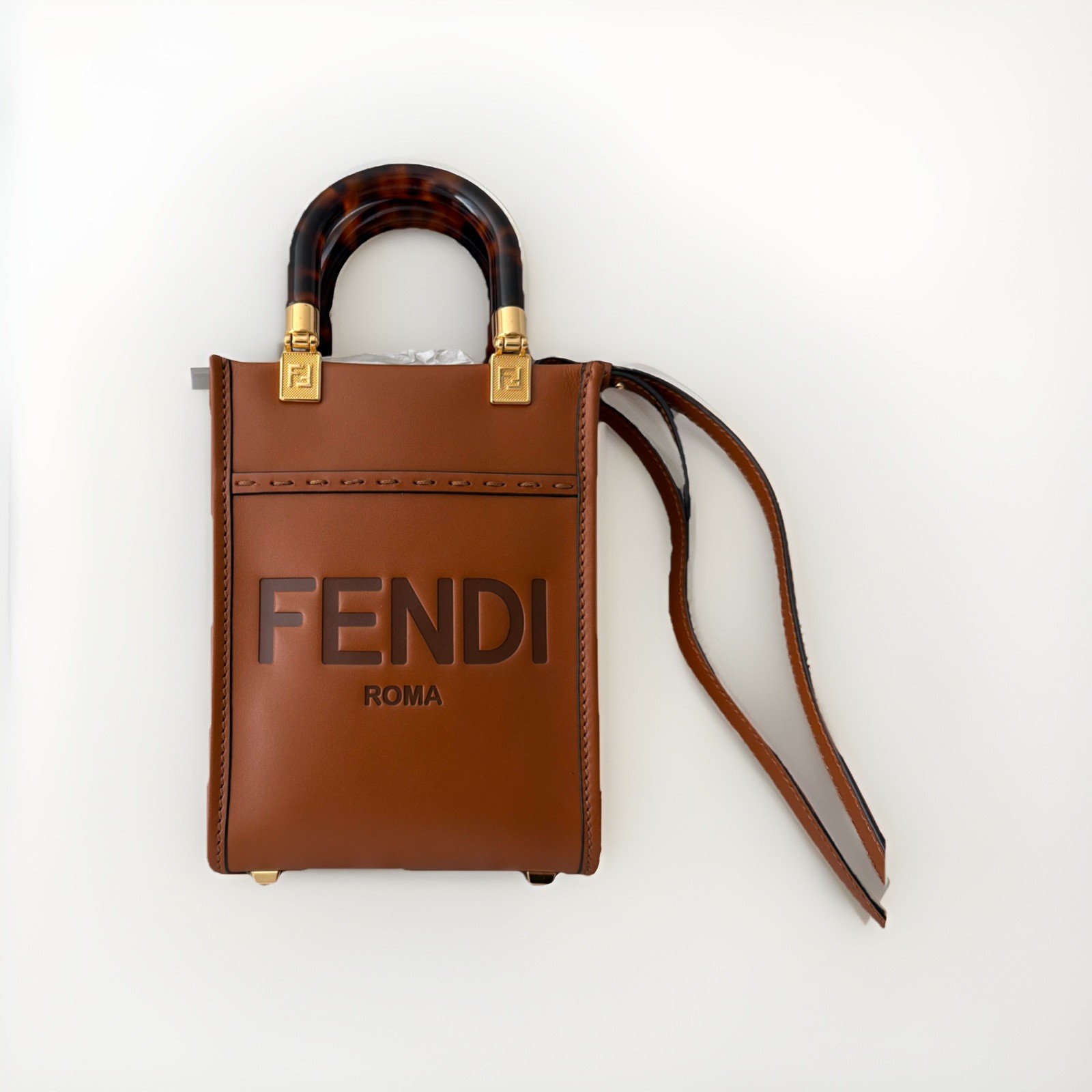 Fendi Sunshine Gold Hardware Tote Mini Brown Leather - excellent condition