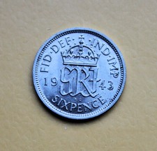 1943 Silver Sixpence in a Nice Grade