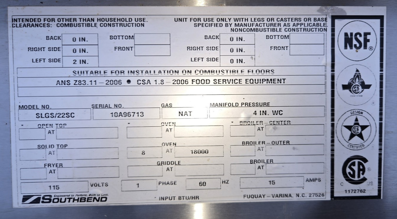 Southbend Range Oven Control Panel. Used! Nice Condition!!