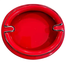 Heavy Red Ceramic Ashtray – 8" Diameter | Retro Style | Unbranded | 3–5 lbs 