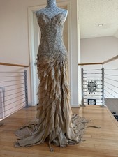 PNINA TORNAI 4 Beige Silk Corset Bustier Swarovski Crystal Wedding /Party Dress