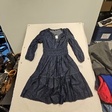 Tommy Hilfiger Womens Blue Denim Smocked Waist Tiered Midi Dress A5GN1A4V 8 NWT