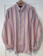 Vintage Ralph Lauren Chaps Pink Oxford Stripe Size 17 35-35 Button Down 80s Prep
