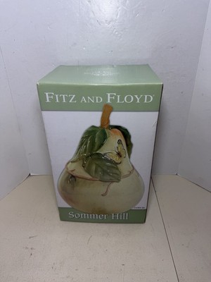 Fitz Floyd Sommer Hill Pear Cookie Jar 13  Butterfly New Green