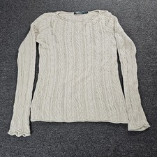 Lauren Ralph Lauren Cable Knit Sweater Womens Medium Beige Crew Neck Long Sleeve