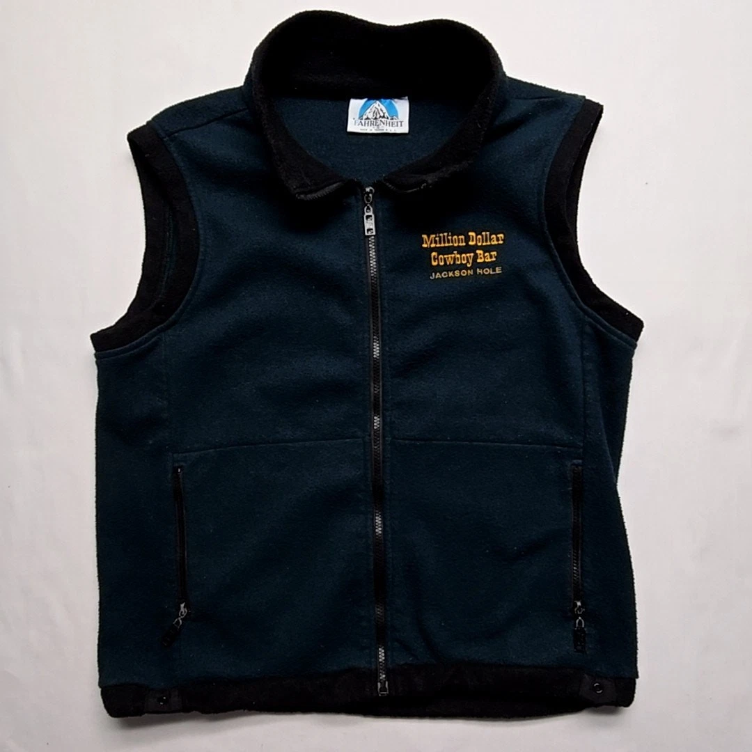 Vintage Million Dollar Cowboy Bar Jackson Hole Vest Fleece Green Black Small - product detail image 1