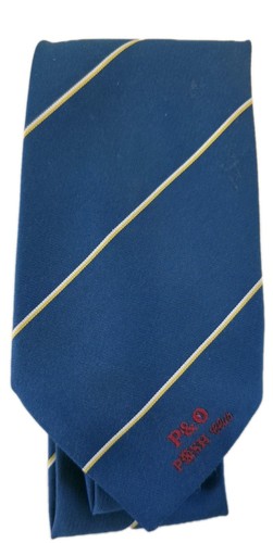 P&O Cruises Blue Striped Tie Nautical Ship Wheel Logo Polyester Vintage