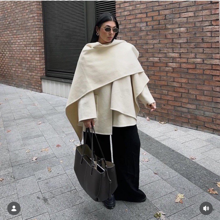 ZARA WOMAN FW25 WOOL BLEND CAPE COAT ZW COLL ECRU S  NWT image 4