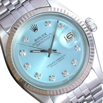 Rolex Datejust 1601 36mm Blue Diamond Dial Fluted Bezel Jubilee Steel Watch