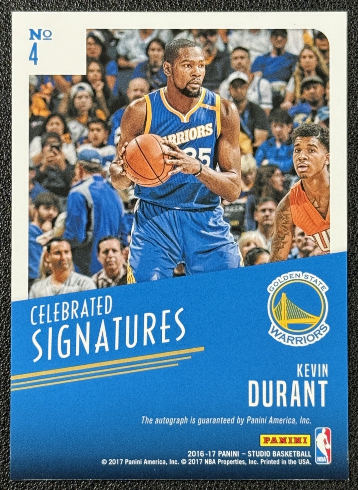 1/1 KEVIN DURANT 2016-17 PANINI STUDIO #4 CELEBRATED SIGNATURES AUTO GOLD 1/1 view 2