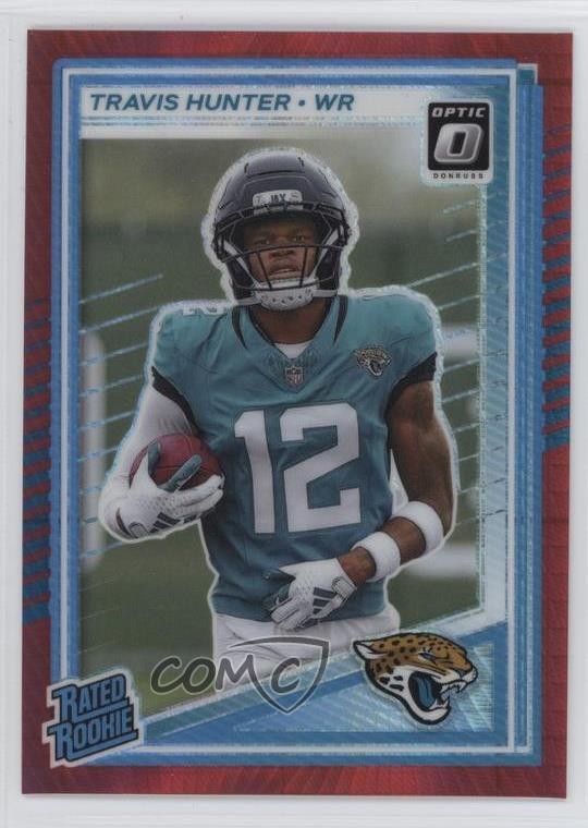 2025 Panini Donruss Optic Red Hyper Prizm Travis Hunter #201 Rookie RC