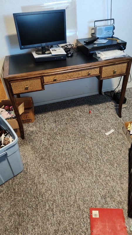Elinor McGuire Whitewashed Oak Desk Cane Sides Leather Top Black