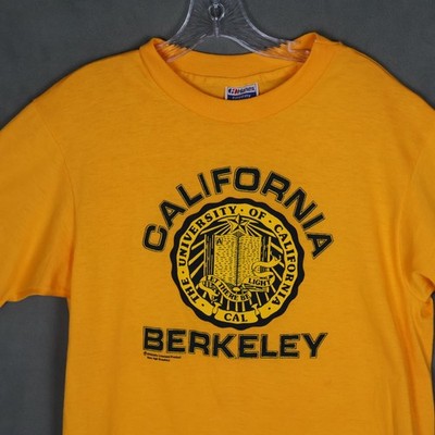 Vintage Cal Berkeley Shirt Mens Large Yellow Blue School Seal 80s Single Stitch