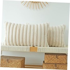 Pack of 2 Faux Fur Plush Decorative Throw Pillow 20" x 12" Pack of 2 Beige