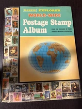 1974 Harris Explorer World-Wide Postage Stamp Album with Multiple Stamps USA