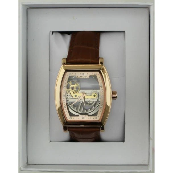 Reloj Longbo Automático Hombre con Correa de Cuero - Rosa/Marrón Foto 3 de 4