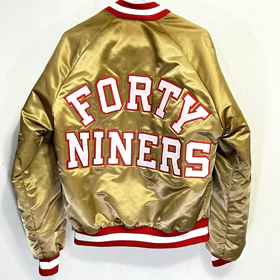 VTG San Francisco 49ers Jacket Mens M Gold Chalk Line Satin Bomber NFL Football - Image 2 of 4