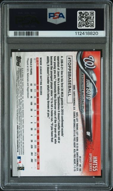 2018 TOPPS CHROME UPDATE #HMT55 JUAN SOTO UPDATE PSA 10 (C) view 2