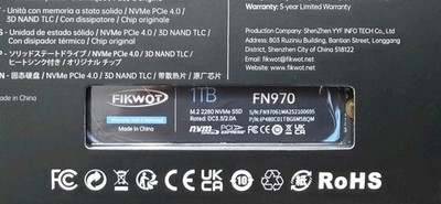Fikwot FN970 PCIe 4.0 NVMe M.2 Internal 1TB SSD with Heatsink for