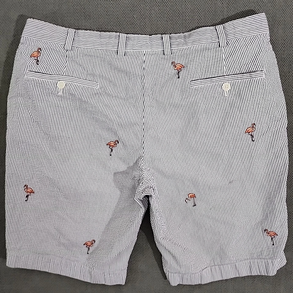 Brooks Brothers Men’s Size 38 Seersucker Flamingo Embroidered  Shorts Striped  - Image 4 of 4