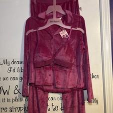 Juicy Couture Pink Velour Rhinestones Pajama SET 3pc Size MEDIUM New 