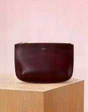 NEW A.P.C Sarah Burgundy Smooth CALF LEATHER Pouch Clutch- Discontinue- Rare