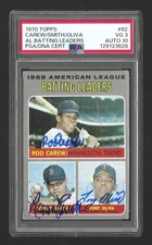 1970 Topps Rod Carew Reggie Smith Tony Oliva Batting Leaders #62 Auto PSA 3 10