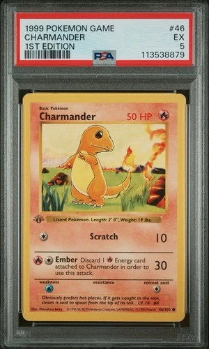 1999 Pokemon Base Set Shadowless 1st Edition #46 Charmander PSA 5 “Gray Stamp?”