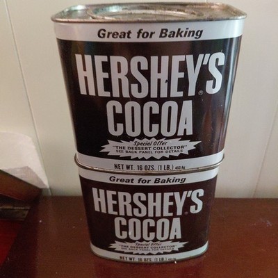 2x Vintage 1970s Hershey's Cocoa 16 oz 1 Lb Tin Can The Dessert Collector Empty