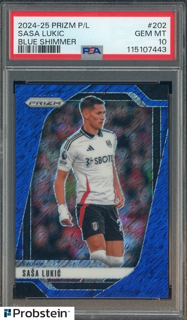 2024-25 Panini Blue Shimmer Prizm PL Soccer #202 Sasa Lukic 5/8 PSA 10 GEM MINT