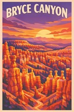 Bryce Canyon National Park Utah USA Retro Travel Poster Print Wall Art