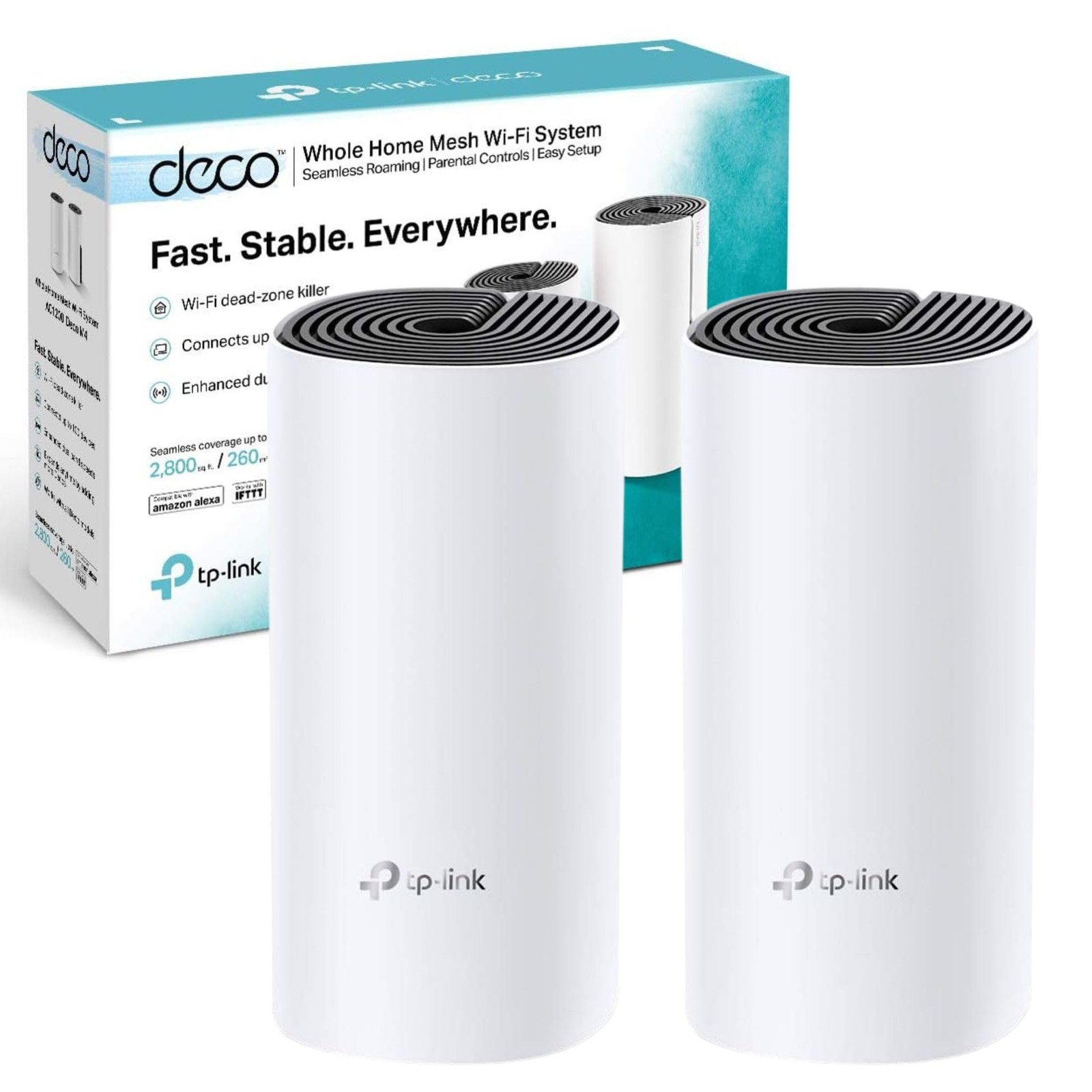 TP-Link Deco M4(2-pack) AC1200Mbps Whole Home Mesh WiFi System, 2 Pack, White