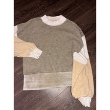 Vintage Havana Colorblock Sweatshirt Womens Large Olive Cream Yellow Pullover