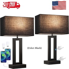 Nightstand Table Lamps for Bedrooms Set of 2 - Touch Bedside Lamp with USB C A